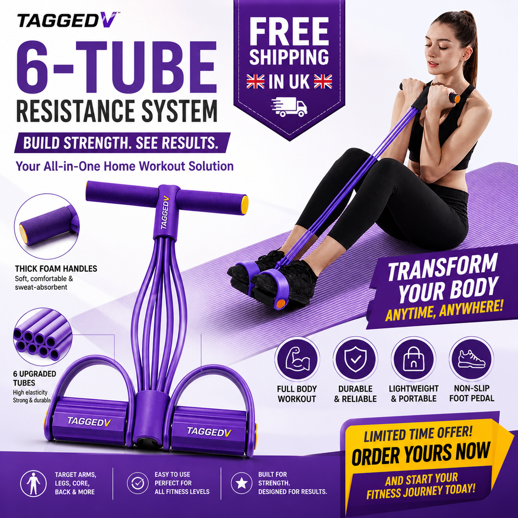 6-Tube Resistance Band Sit-Up Pedal Trainer – Full Body Home Workout Fitness Equipment