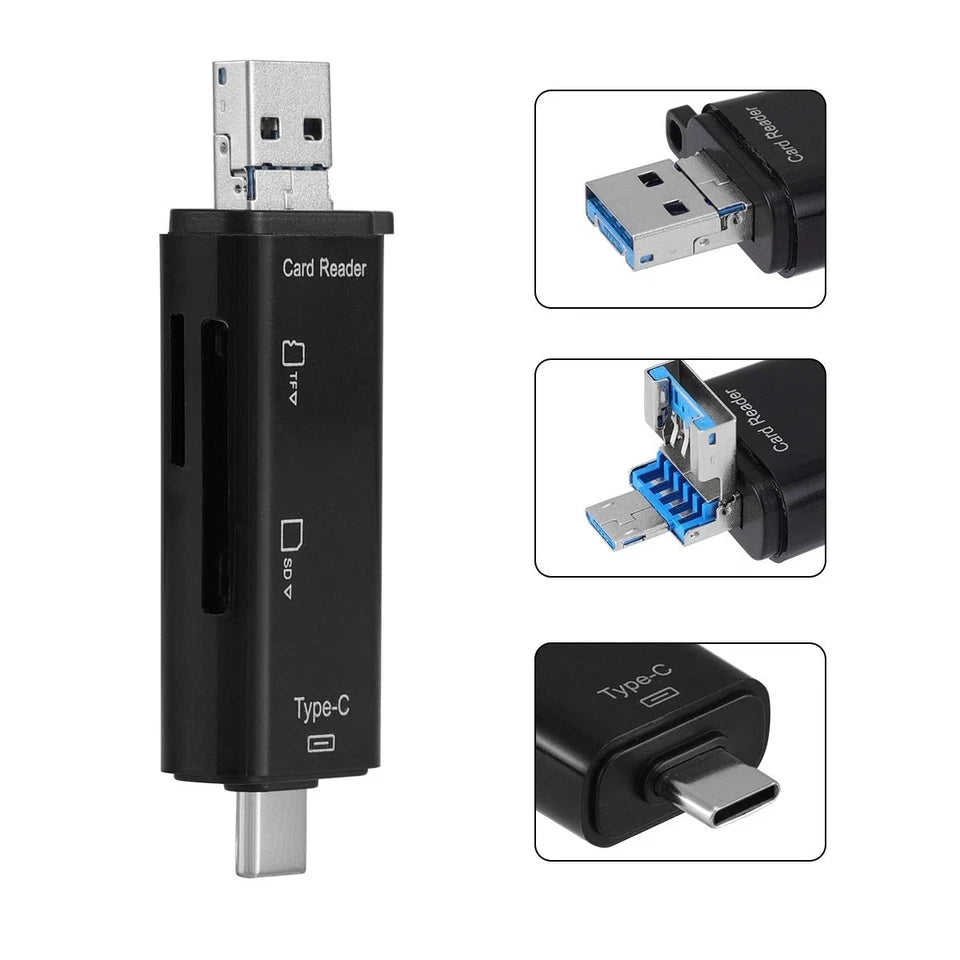 USB-C 3.0 SD & Micro SD Card Reader – High-Speed Type-C OTG Memory Card Adapter for Mobile & Laptop