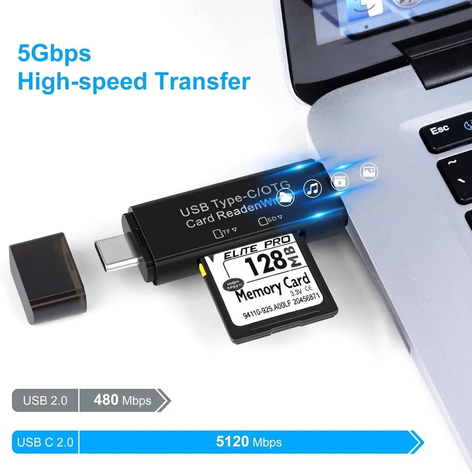 USB-C 3.0 SD & Micro SD Card Reader – High-Speed Type-C OTG Memory Card Adapter for Mobile & Laptop