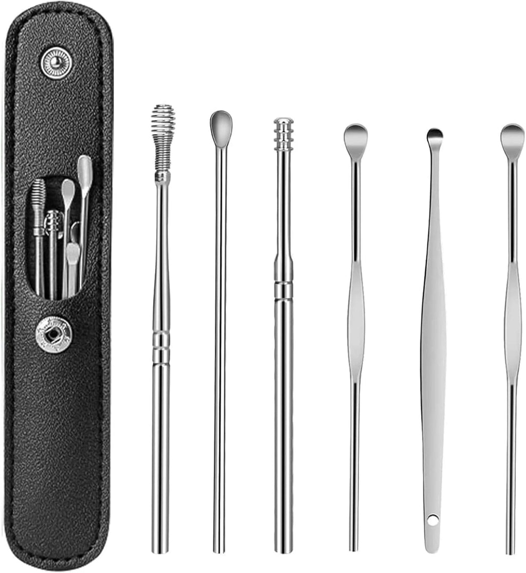 6-Piece Stainless Steel Ear Cleaning Kit – Spiral Ear Pick & Wax Remover Tool Set (Reusable & Safe)