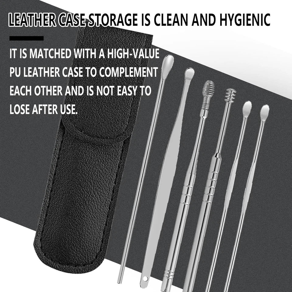 6-Piece Stainless Steel Ear Cleaning Kit – Spiral Ear Pick & Wax Remover Tool Set (Reusable & Safe)