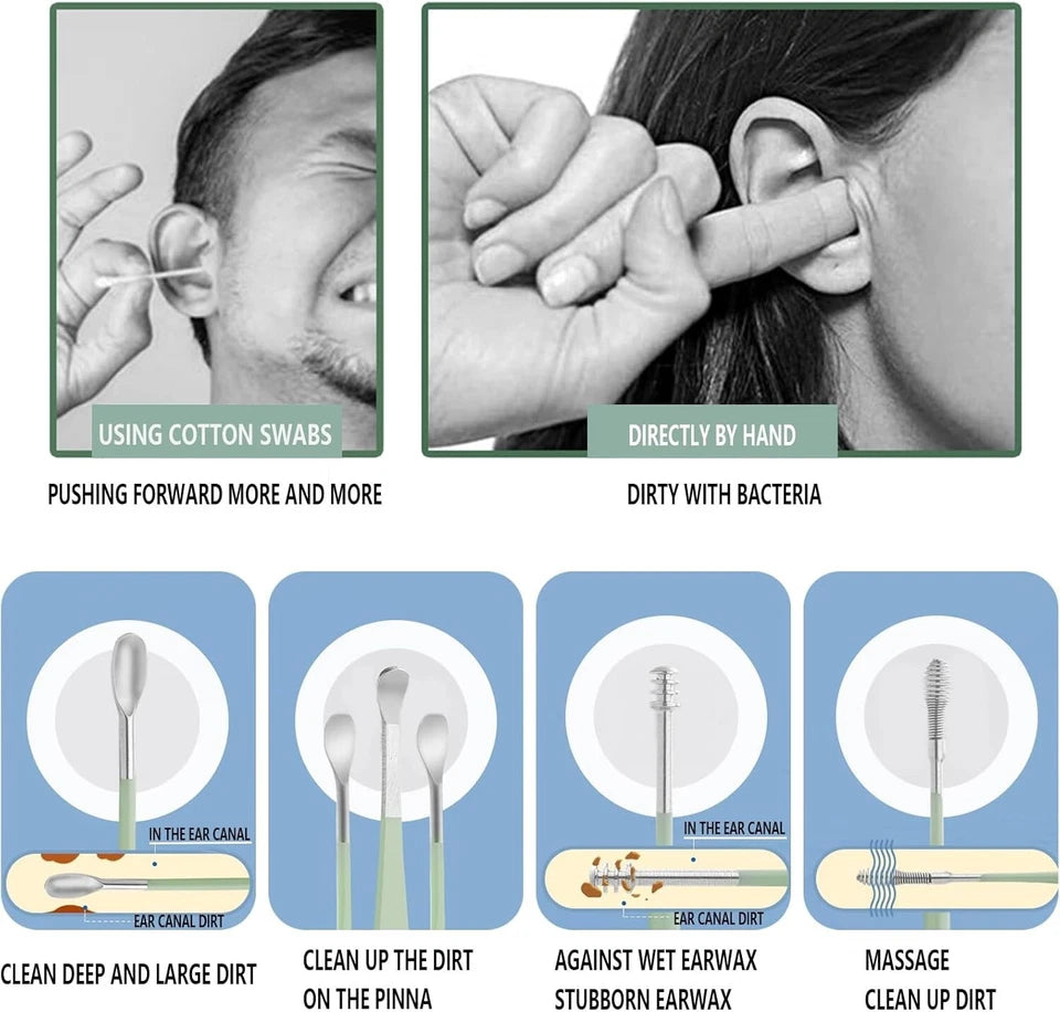 6-Piece Stainless Steel Ear Cleaning Kit – Spiral Ear Pick & Wax Remover Tool Set (Reusable & Safe)