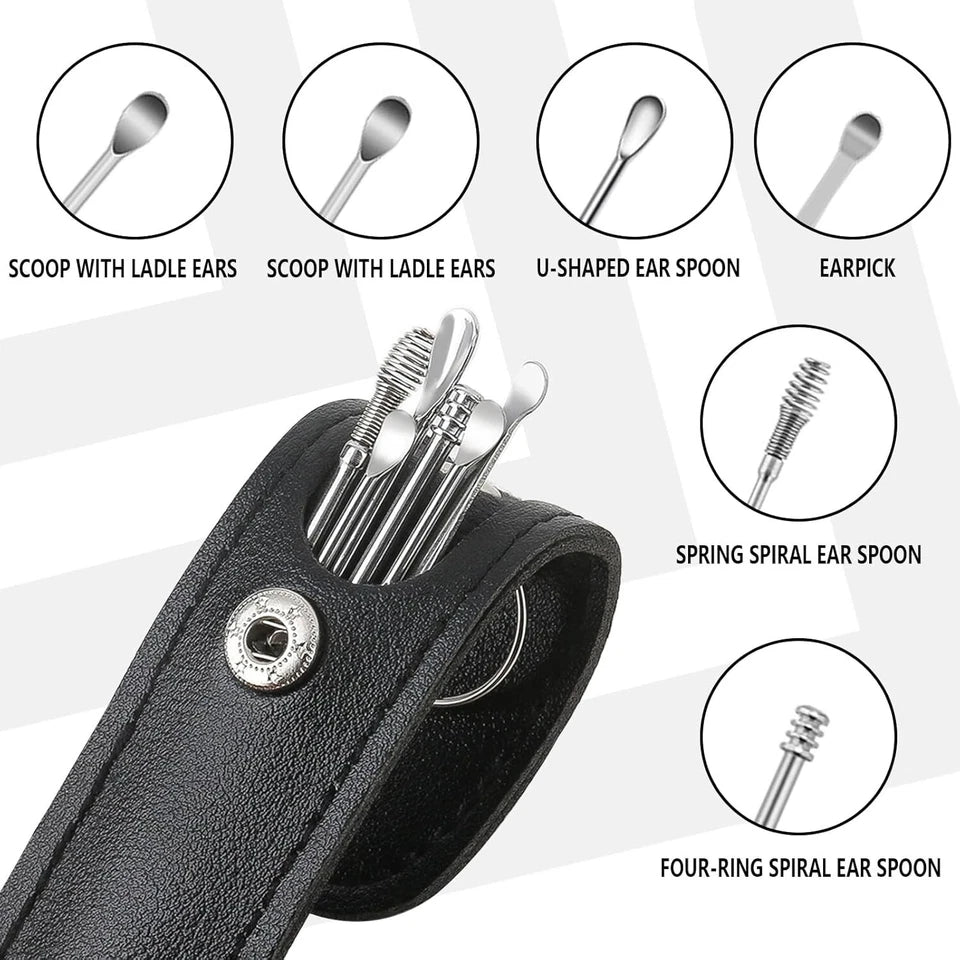 6-Piece Stainless Steel Ear Cleaning Kit – Spiral Ear Pick & Wax Remover Tool Set (Reusable & Safe)