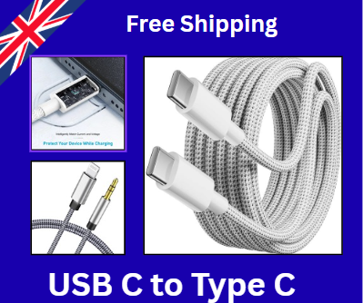 USB-C to USB-C Fast Charging Cable (60W, 3A) – Durable Braided Type-C Charger Lead | 0.25M, 1M, 2M, 3M