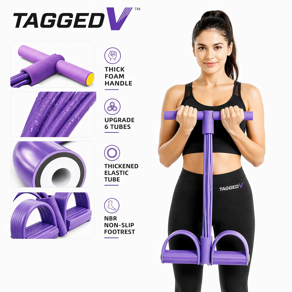 6-Tube Resistance Band Sit-Up Pedal Trainer – Full Body Home Workout Fitness Equipment