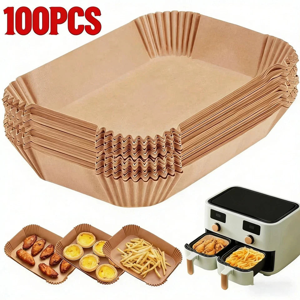 100PCS Disposable Air Fryer Paper Liners (7.9") – Non-Stick, Oil-Proof Baking & Roasting Sheets