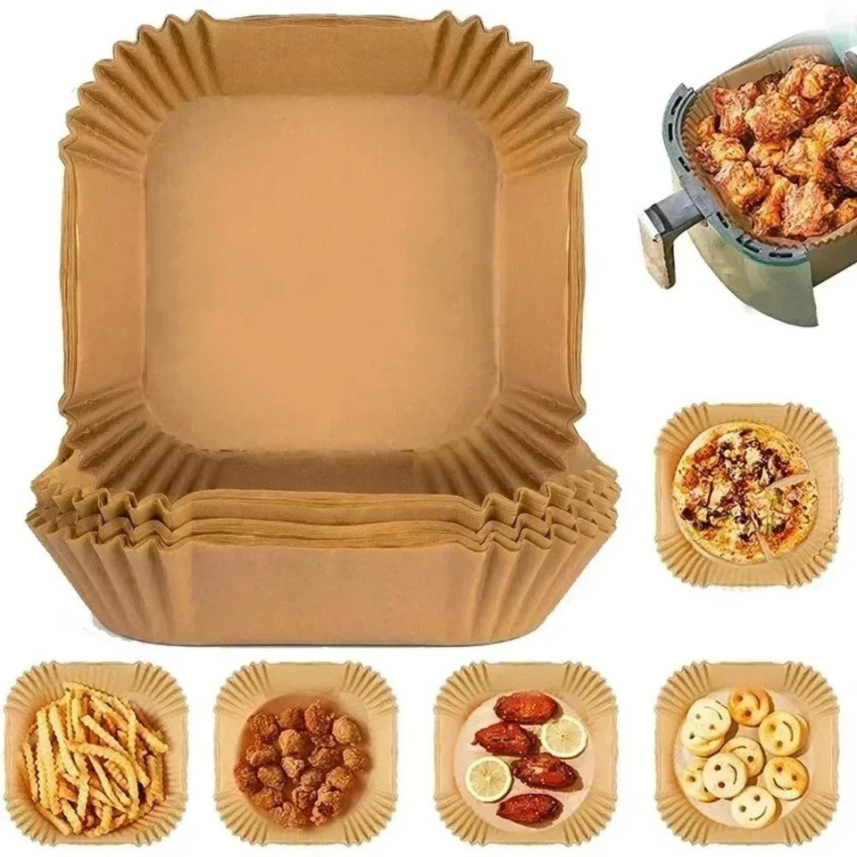 100PCS Disposable Air Fryer Paper Liners (7.9") – Non-Stick, Oil-Proof Baking & Roasting Sheets